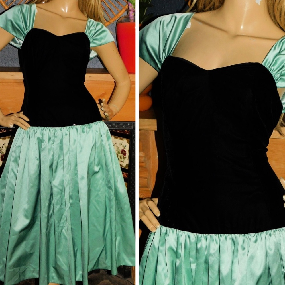 Vintage 80s prom dress Velvet and Satin
